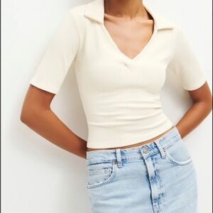 Reformation Rooney Knit Top: Cream Polo Top in XS